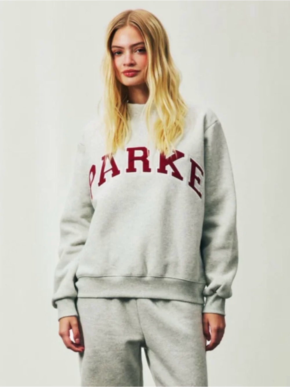 PARKER Gray Crewneck Sweatshirt with Burgundy Logo